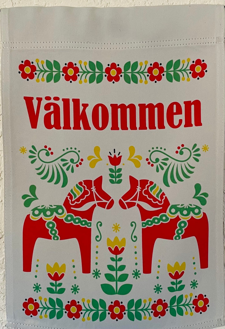 Välkommen Dala horse garden flag