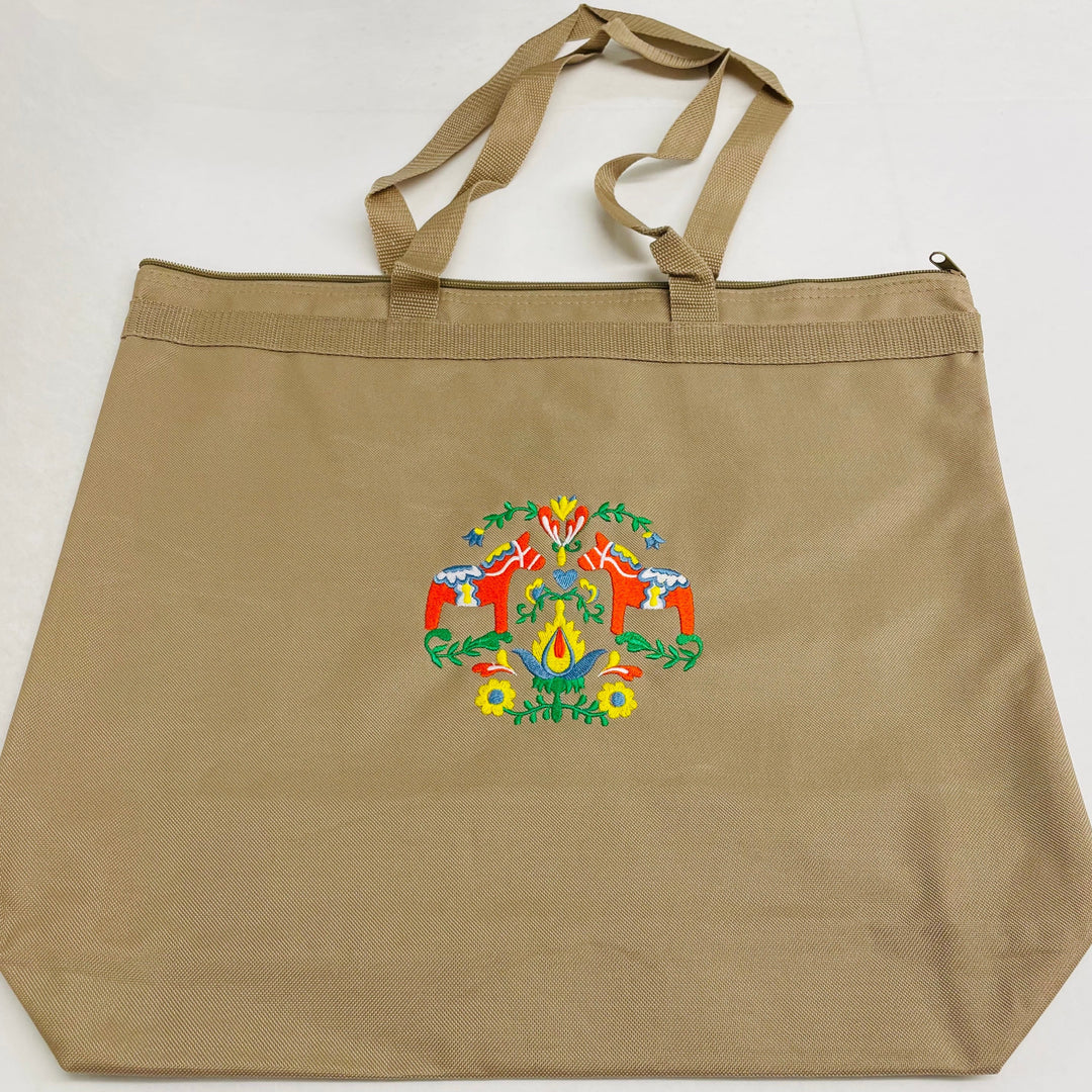 Tote Bag - Khaki with Dala horses & Flowers