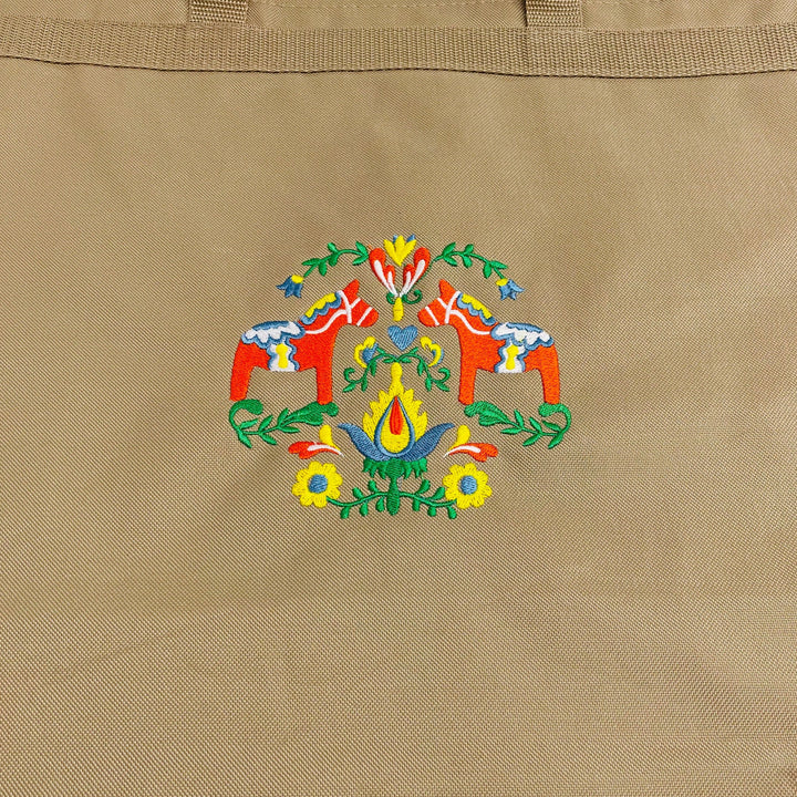 Tote Bag - Khaki with Dala horses & Flowers