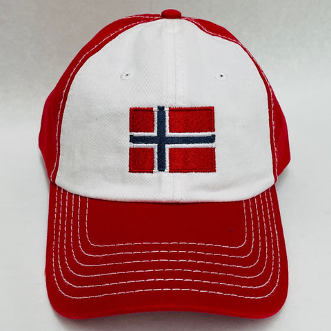Norway flag on red & white baseball cap