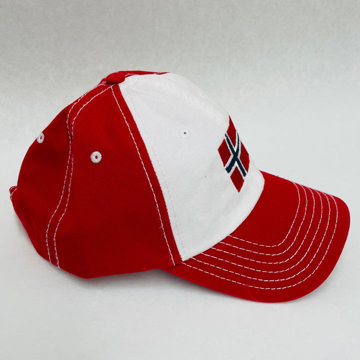 Norway flag on red & white baseball cap