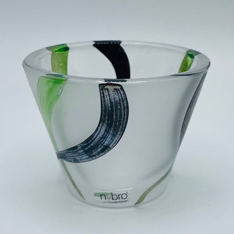 Nybro Molly Glass Votive Candle holder - Black & Green