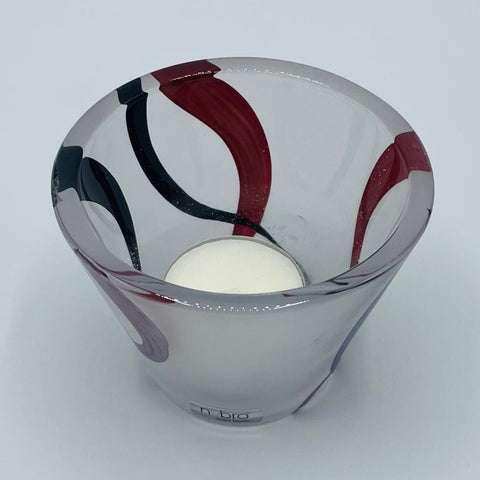 Nybro Molly Glass Votive Candle holder - Black & Red