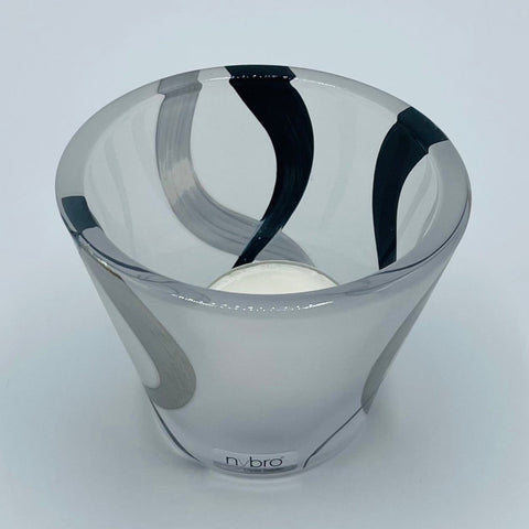 Nybro Molly Glass Votive Candle holder - Black & Silver