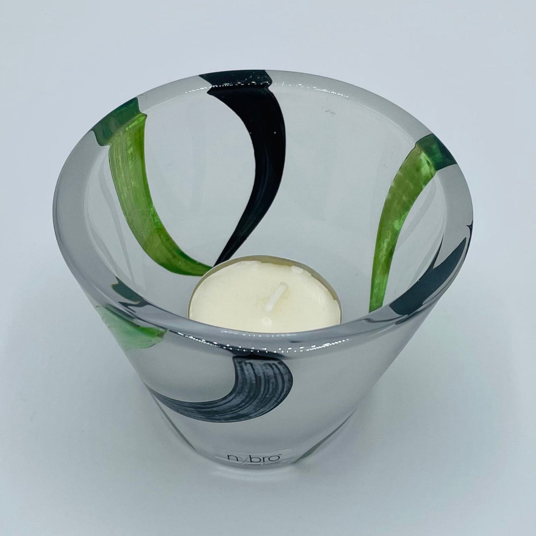 Nybro Molly Glass Votive Candle holder - Black & Green