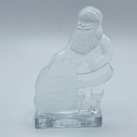 Nybro Glass Block Votive Candle holder - Santa