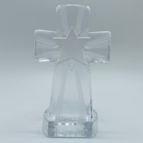 Nybro Glass Block Votive Candle holder - Cross