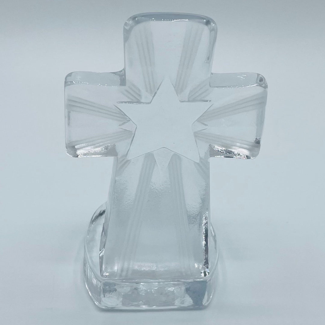 Nybro Glass Block Votive Candle holder - Cross