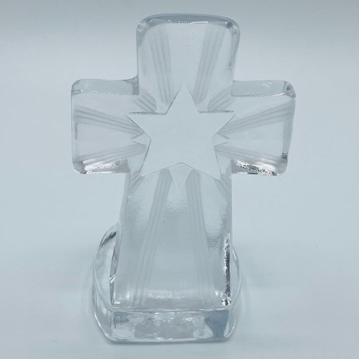 Nybro Glass Block Votive Candle holder - Cross