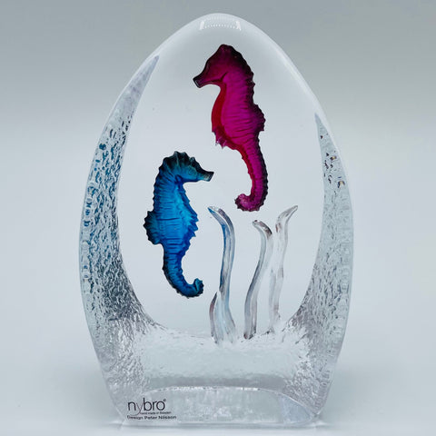 Nybro Glass Block - Seahorses