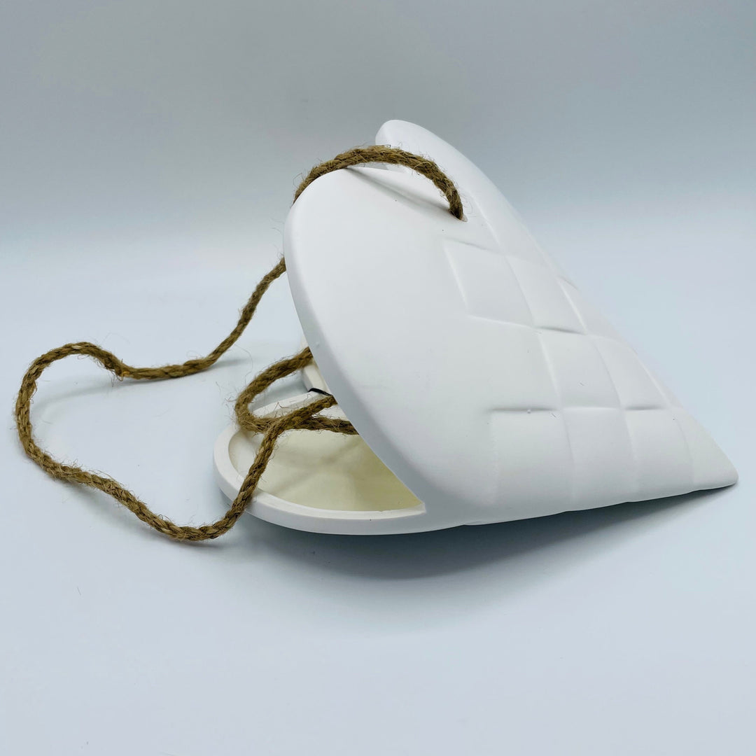 Ceramic heart basket ornament - White