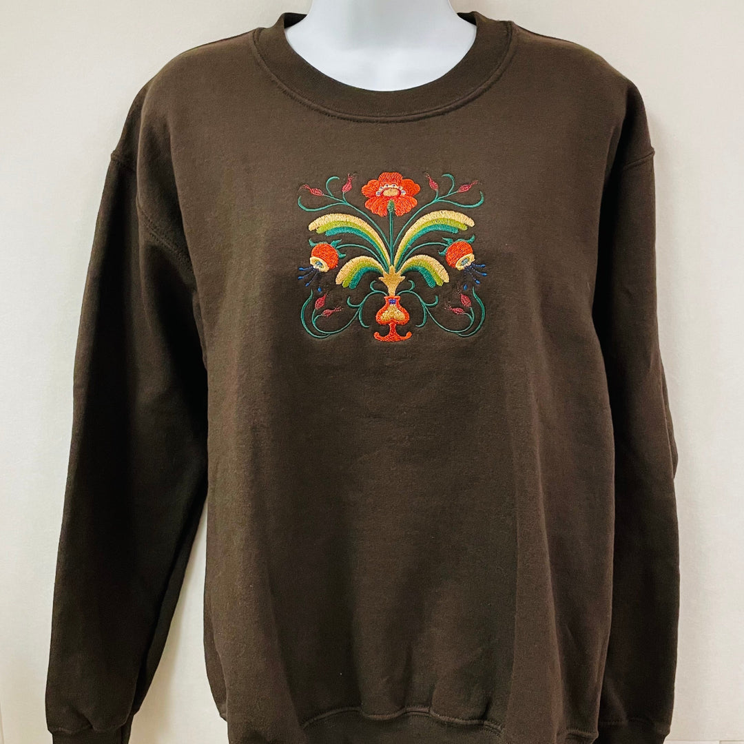 Sweatshirt - Folk Art Flowers on Brown