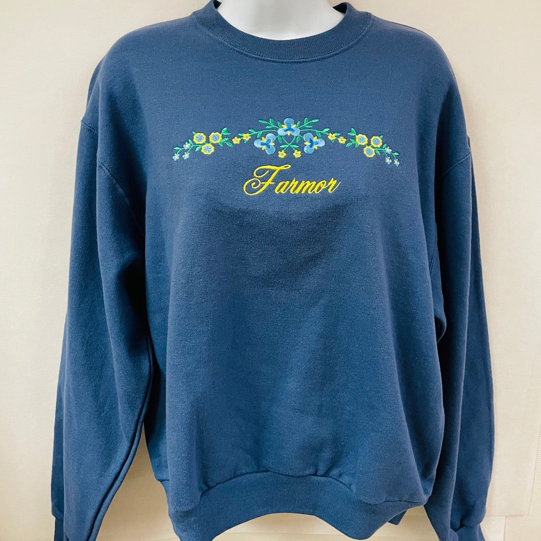 Sweatshirt - Farmor flowers on Indigo