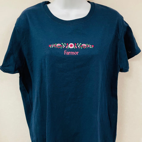 Farmor Flower T-shirt on Navy Blue T-shirt