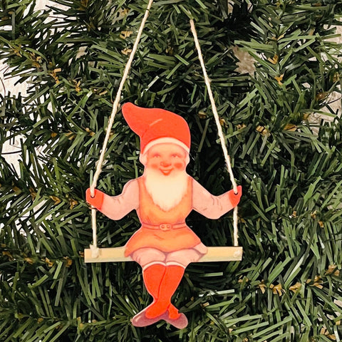 Gnome Tomte on Swing Ornament