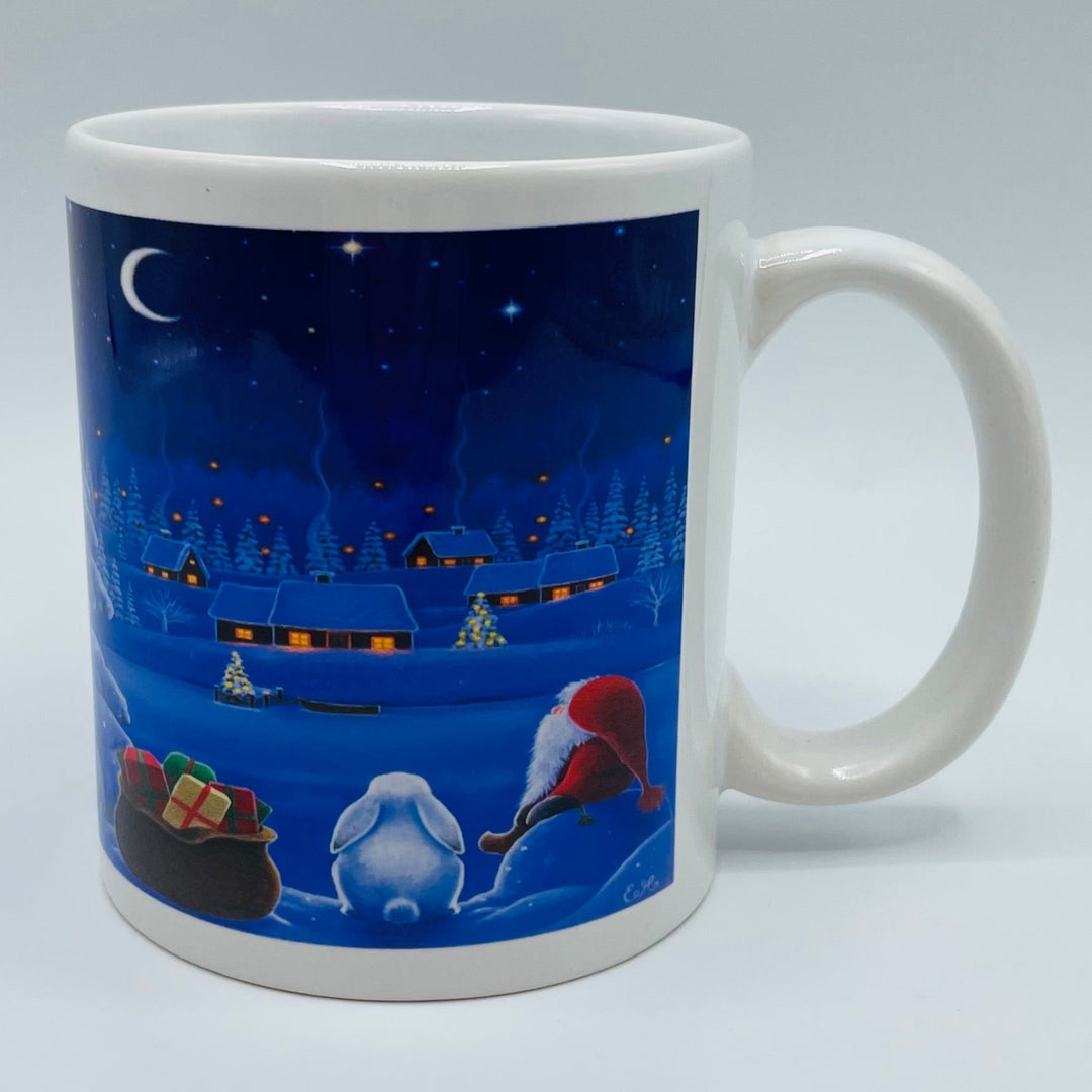 Eva Melhuish Tomte & rabbit with sack of gifts coffee mug