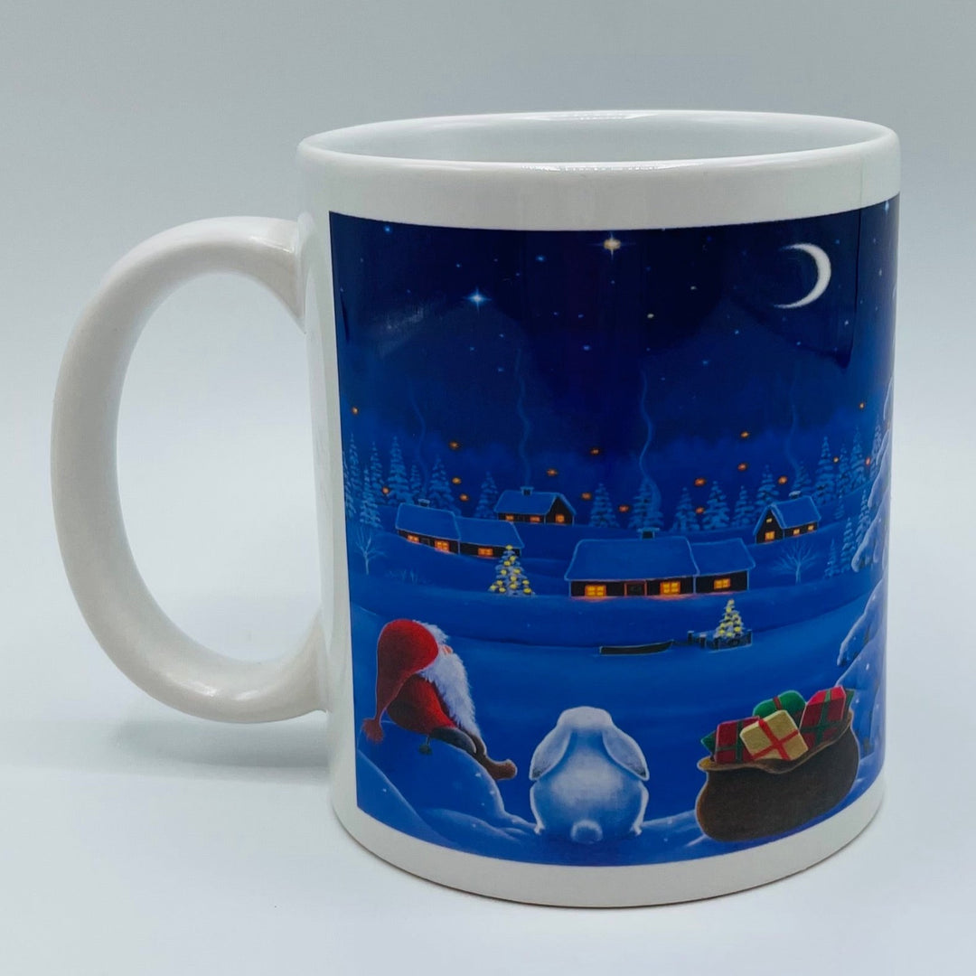 Eva Melhuish Tomte & rabbit with sack of gifts coffee mug