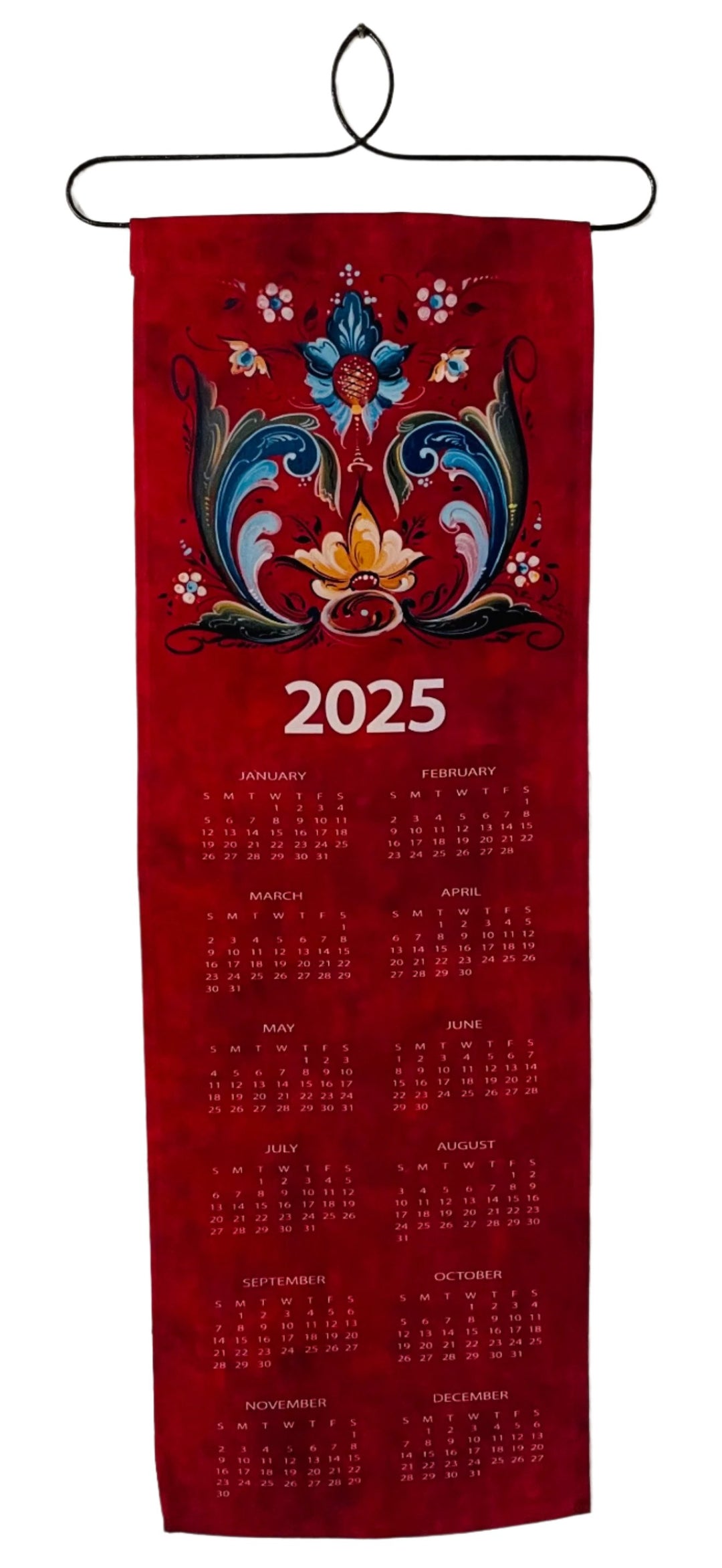 2025 Lise Lorentzen Rosemaling Fabric Wall Hanging Calendar