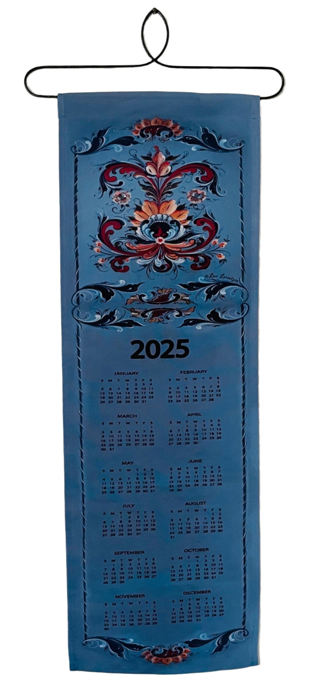 2025 Lise Lorentzen Rosemaling Fabric Wall Hanging Calendar