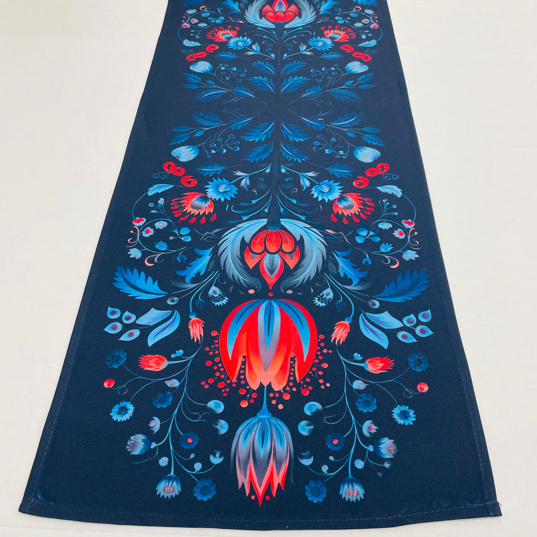 Blue Folk Art Flowers Table Runner