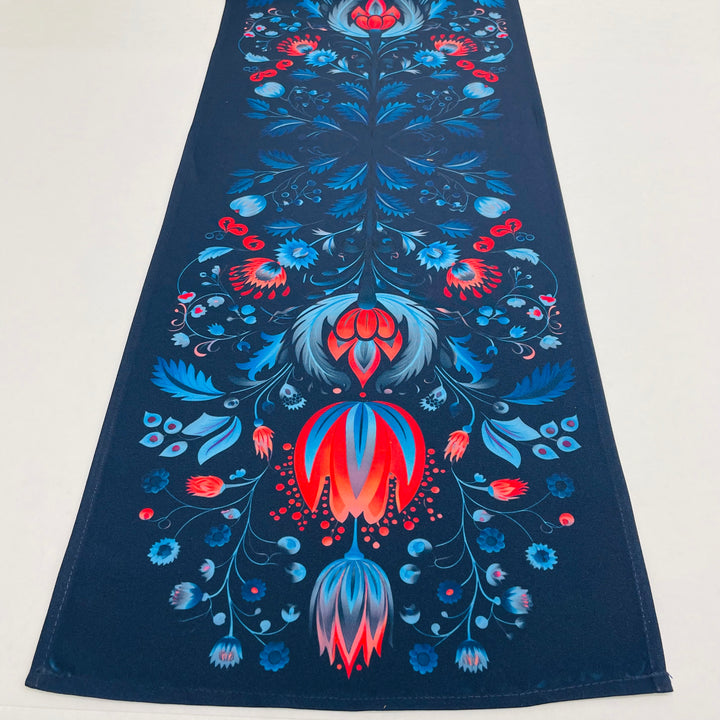 Blue Folk Art Flowers Table Runner