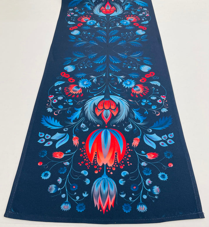 Blue Folk Art Flowers Table Runner