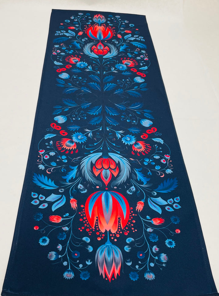 Blue Folk Art Flowers Table Runner