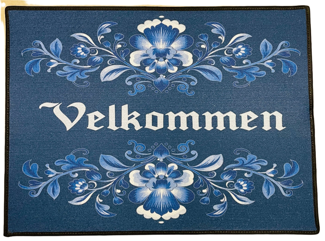 Velkommen Folk Art Flowers navy rug