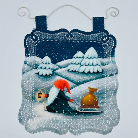 Lace Wall Hanging - Gnome with sled