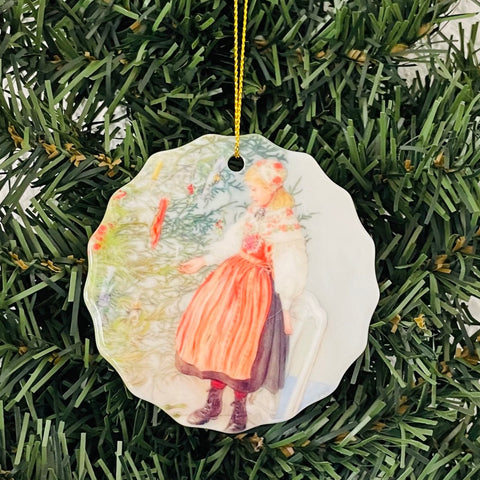 SALE Ceramic Ornament, Carl Larsson Decorating the Christmas tree