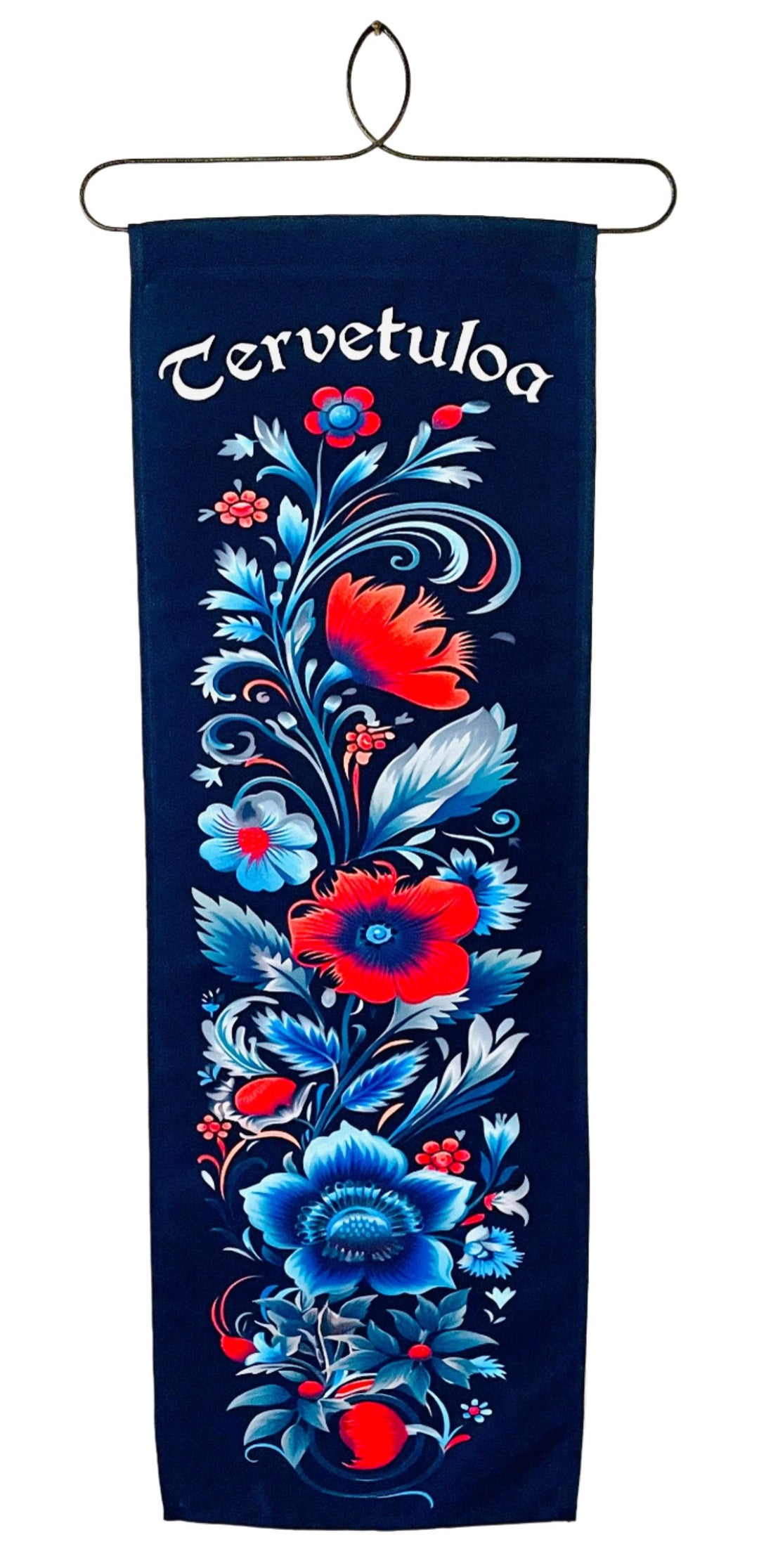 Tervetuloa Blue Folk Art Wall Hanging