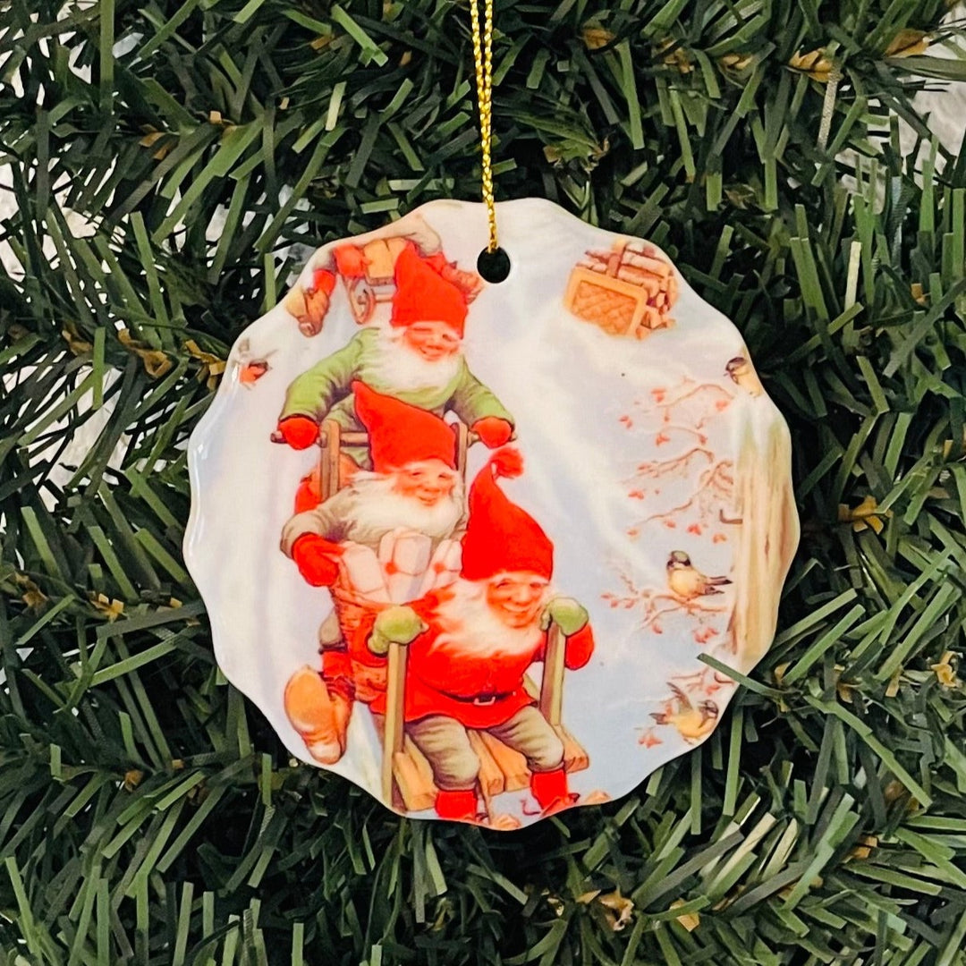 SALE Ceramic Ornament, Sledding Tomtar