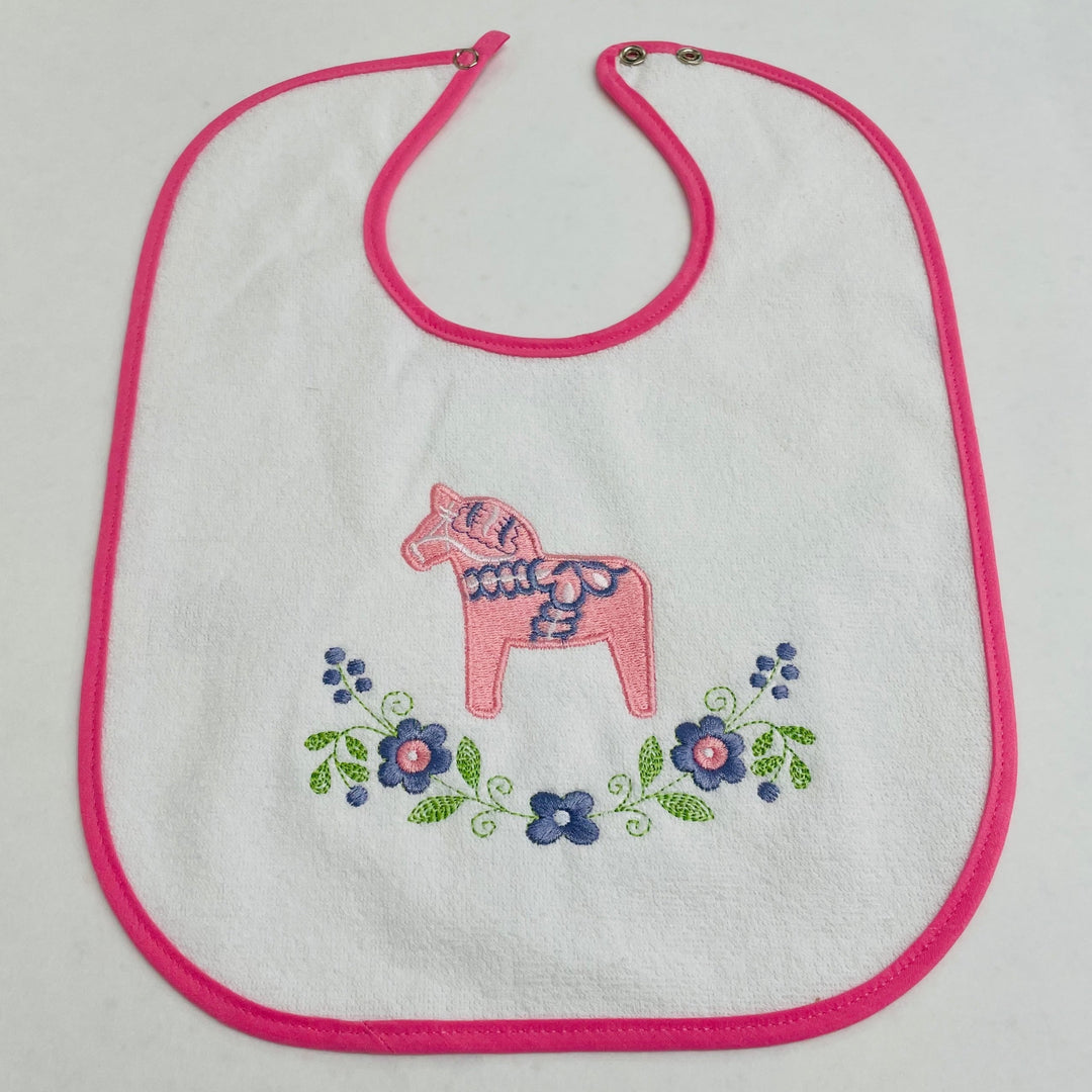 Baby Bib, Floral Dalahorse on Pink