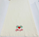 God Jul Hearts & Pines Embroidered on Cream 36" Runner