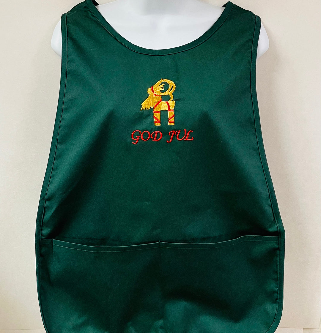 Smock style Apron - Embroidered God Jul goat on green