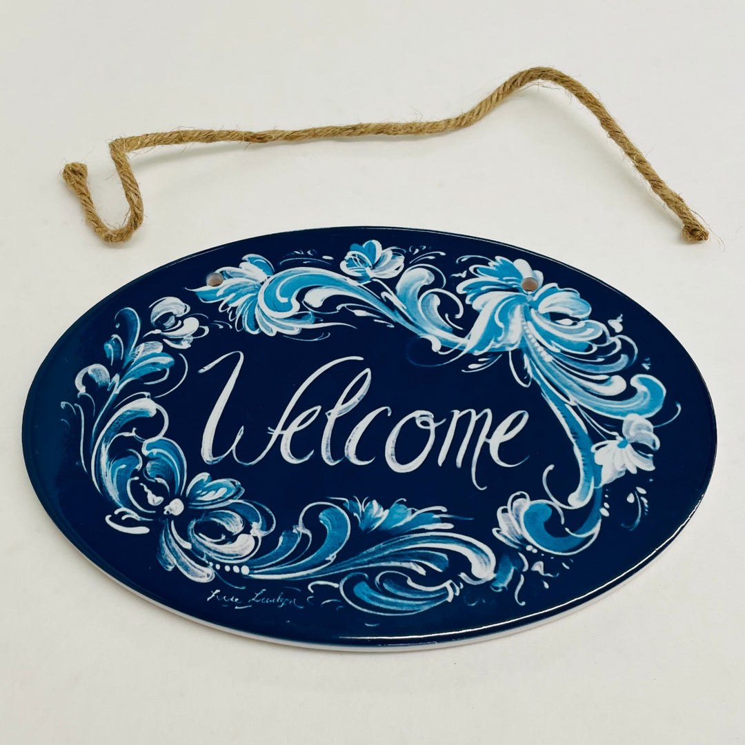 Oval Ceramic Welcome Sign - Lise Lorentzen Rosemaling