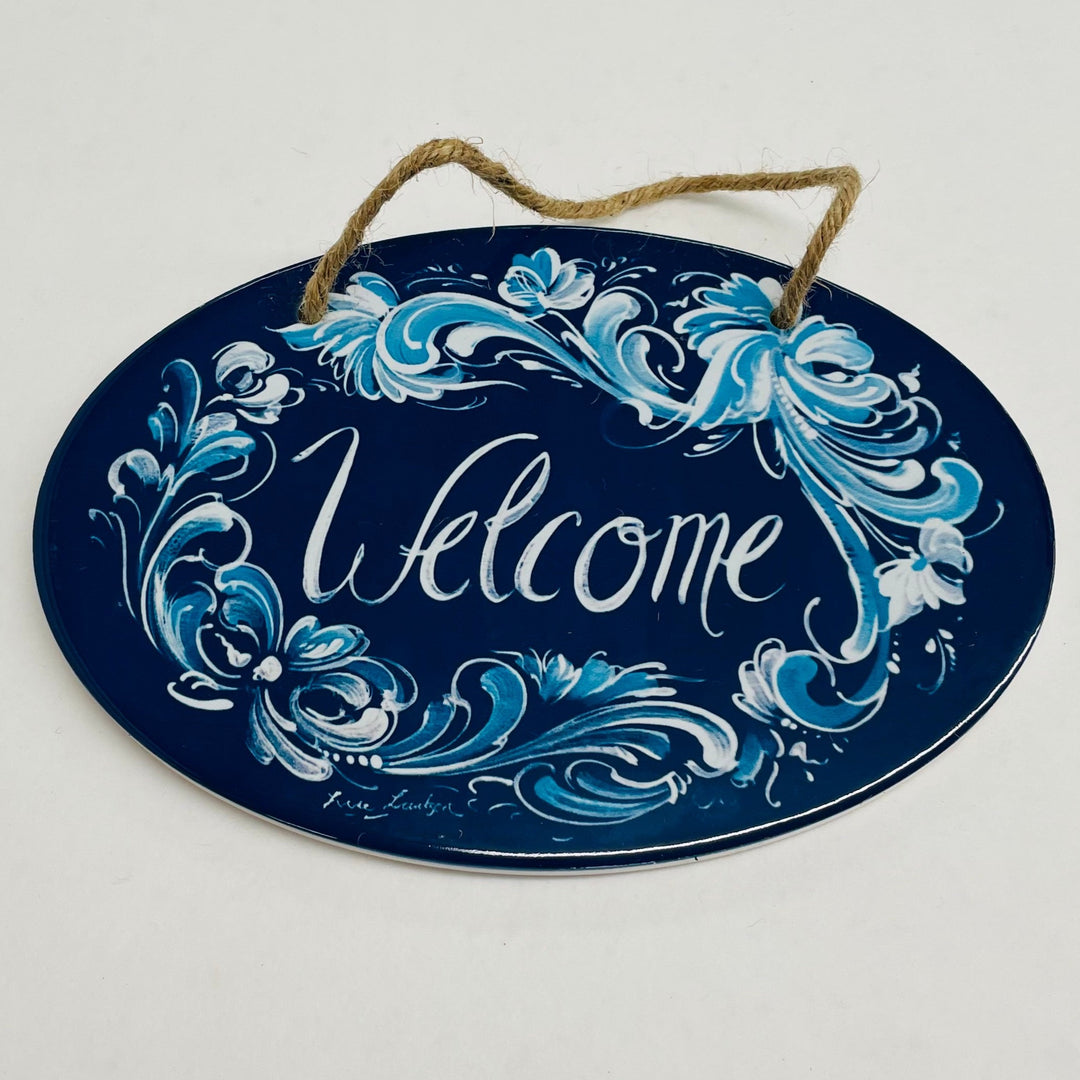 Oval Ceramic Welcome Sign - Lise Lorentzen Rosemaling