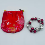 Red & White  Bead Coil Bracelet with Satin Pouch