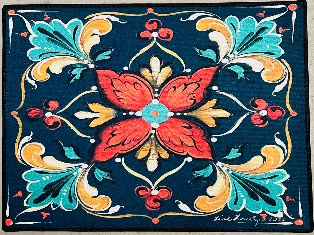 Lise Lorentzen Black Rosemaling rug