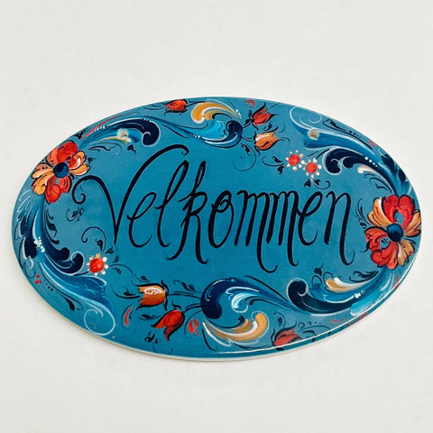 Oval Ceramic Velkommen Sign - Lise Lorentzen Rosemaling