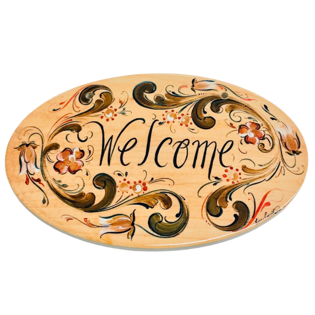 Oval Ceramic Welcome Sign - Lise Lorentzen Rosemaling – Gift Chalet