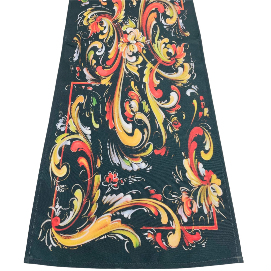 Lise Lorentzen Rosemaling on Black Table Runner