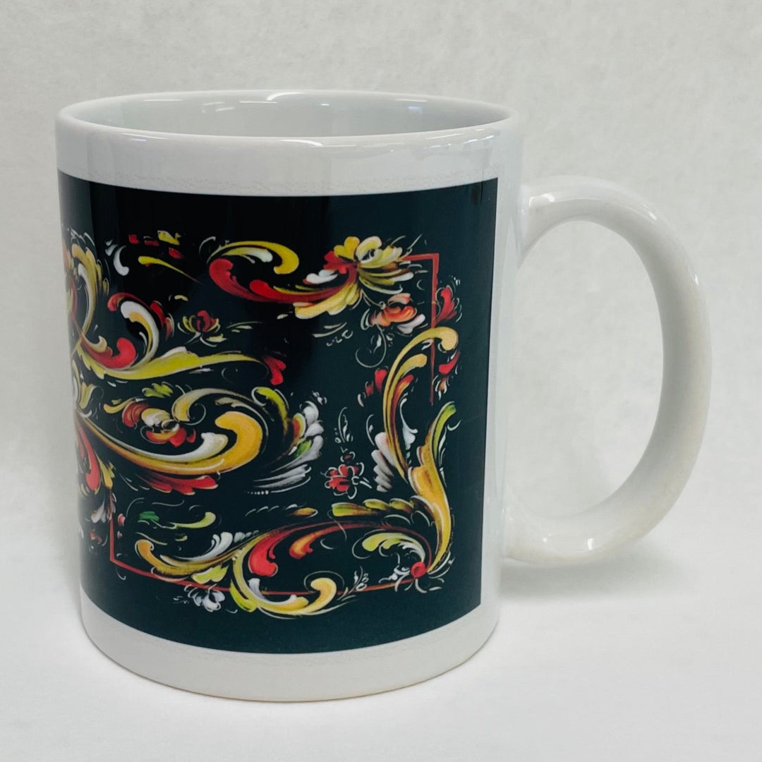 Lise Lorentzen Black Rosemaling coffee mug