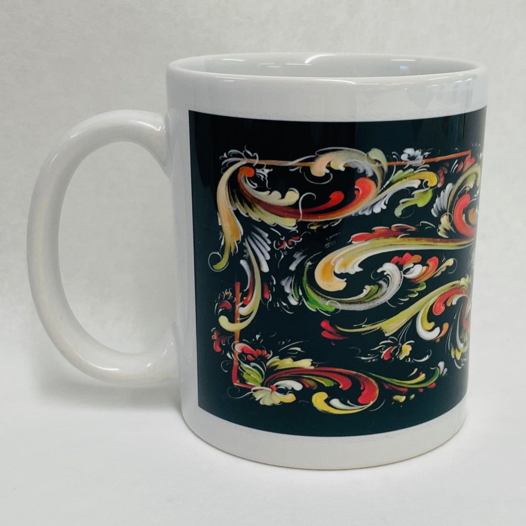 Lise Lorentzen Black Rosemaling coffee mug