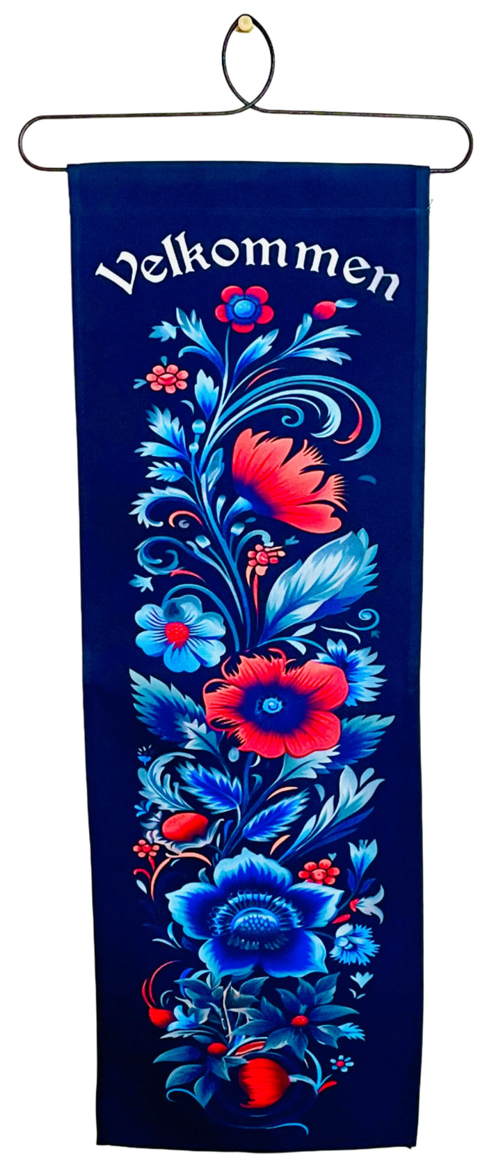 Velkommen Blue Folk Art Wall Hanging