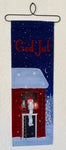 Eva Melhuish Tomte with Cat in the Barn Fabric wall hanging