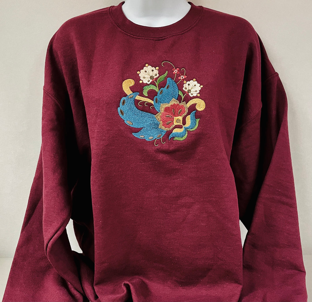 Sweatshirt - Rosemaling on Burgundy