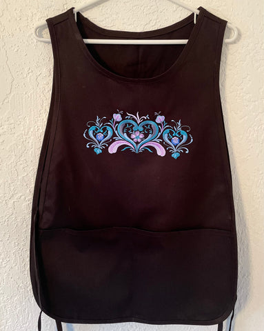 Smock style Apron - Embroidered Rosemaling Hearts