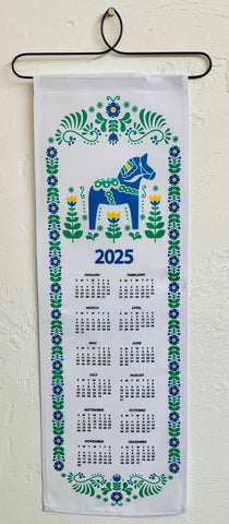 2025 Blue Dala horse Fabric Wall Hanging Calendar