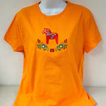 Dala Horse & Flowers on Orange Sherbet T-shirt